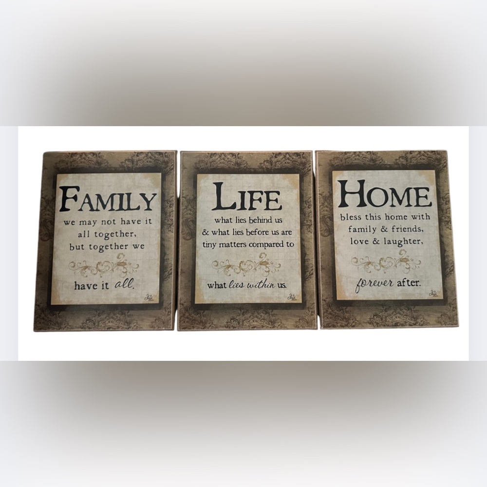 Inspirational Wall Art Set - Family, Life, Home - Brown and Cream